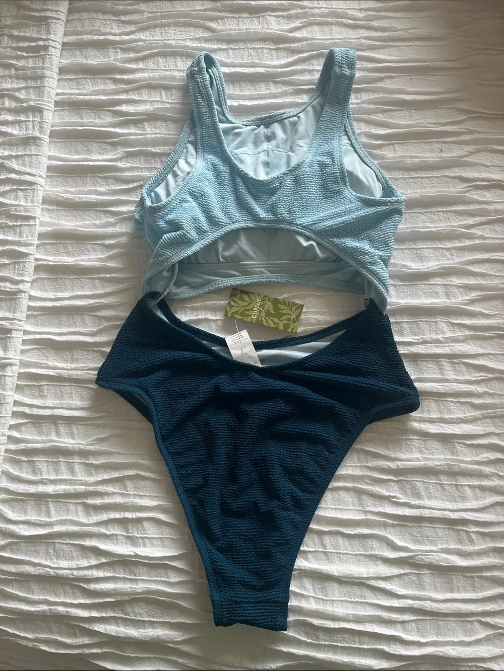 Cupshe Light Blue and Dark Teal Cutout One-Piece Swimsuit